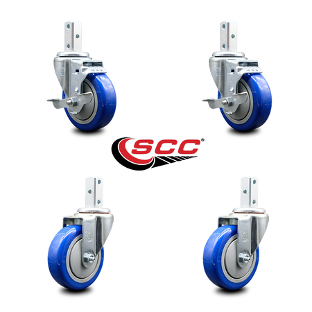 Service Caster 4 Inch Blue Polyurethane Wheel Swivel 7/8 Inch Square Stem Caster Brakes, 2PK SCC-SQ20S414-PPUB-BLUE-TLB-78-2-S-2